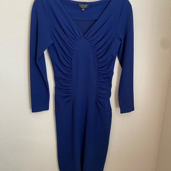 Chiara Boni Royal Blue Bodycon Dress with V-neck Long Sleeves and Ruching - Picture 1 of 4